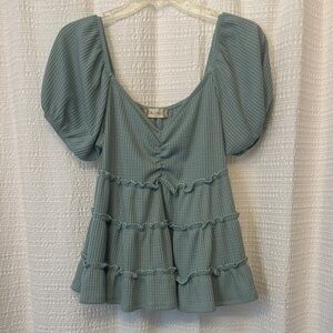 Altar'd State Teal Ruffled Blouse